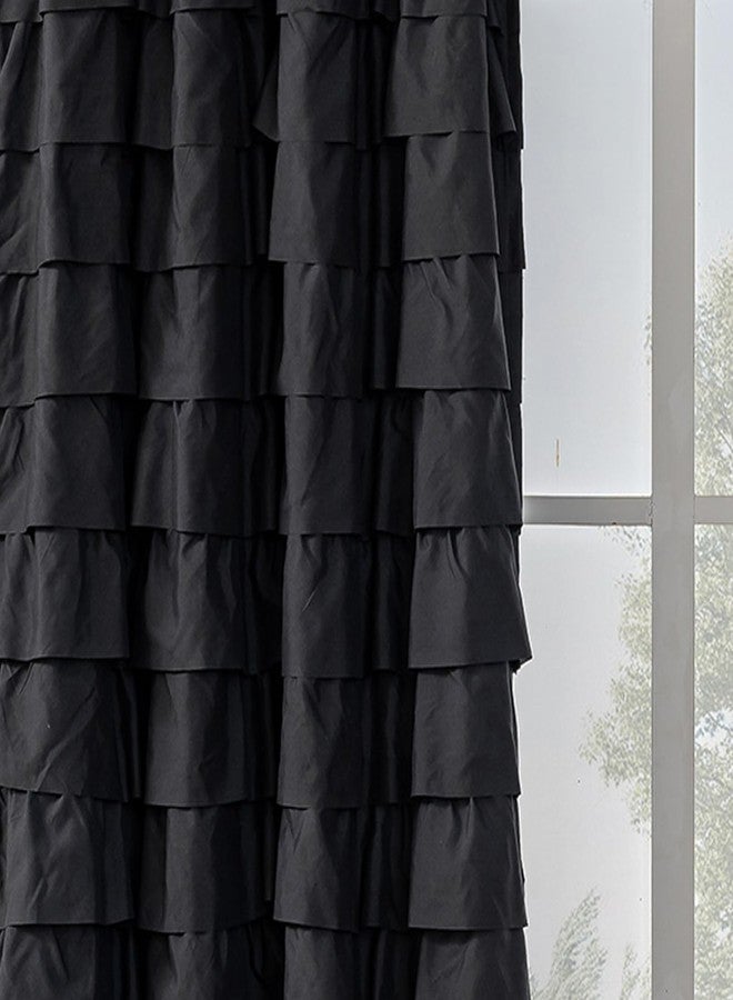 Kotile Black Ruffle Curtain for Living Room 1 Panel, W52 x L84 Inch, Farmhouse Vintage Gypsy Layered Ruffle Window Curtain Rod Pocket Light Filtering Privacy Shabby Chic Gothic Black Ruffled Curtains - Image 3